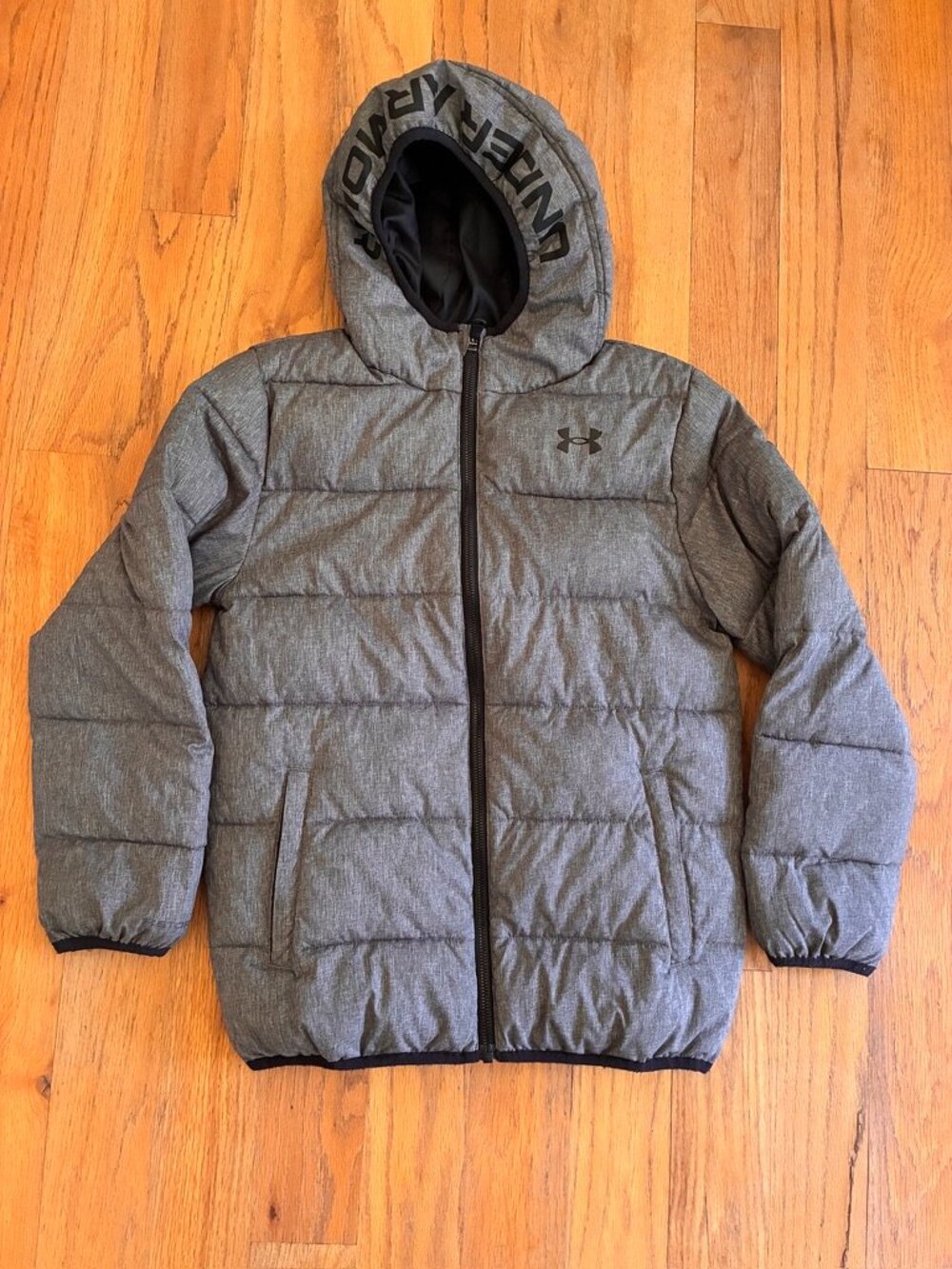 Under Armour Boys ColdGear Gray Hooded Puffer Jacket Size Medium